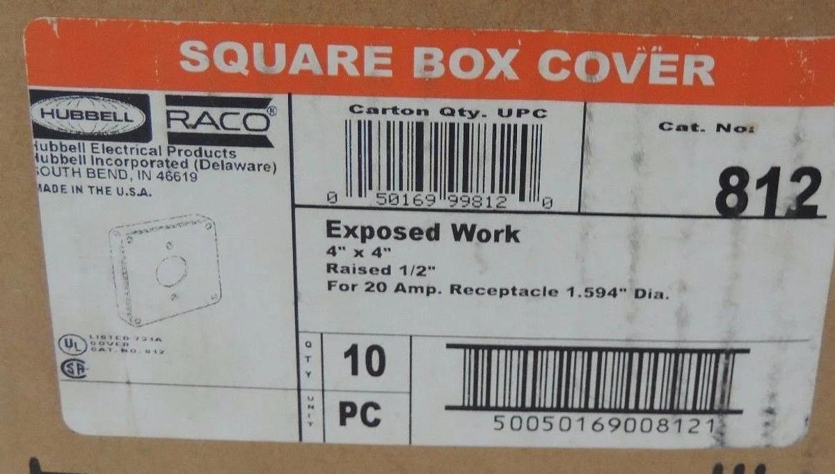 Used BOX OF 8 NEW HUBBELL 812 4'' SQUARE COVERS RAISED 1/2''