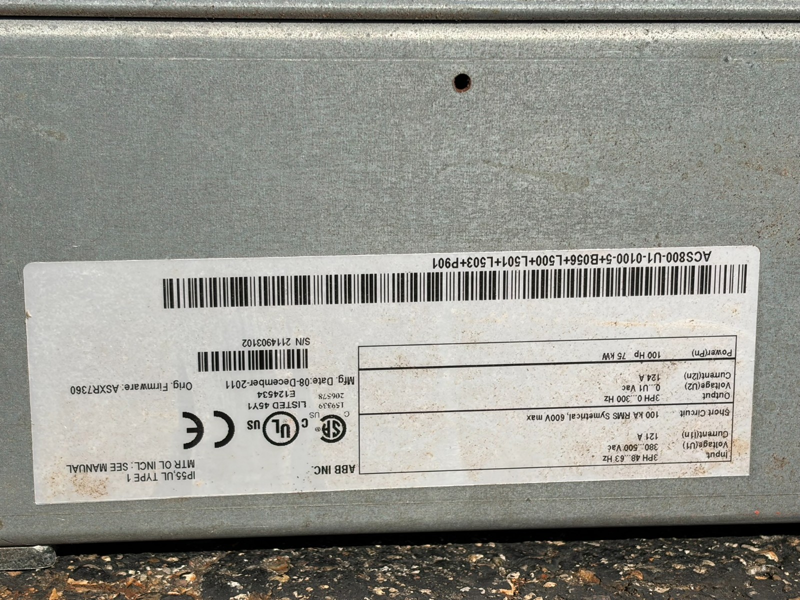 Used ABB ACS800-U1-0100-5 Variable Frequency Drive VFD 100HP 75kW 480V 3PH
