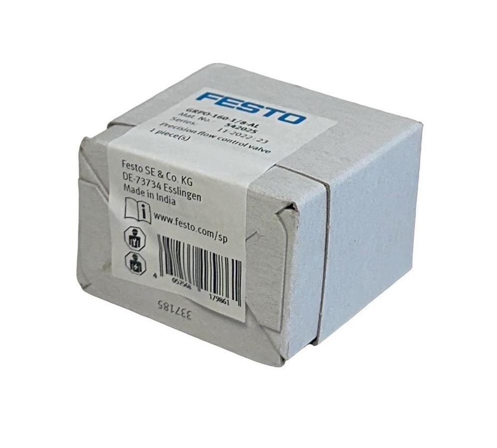 Used NEW SEALED FESTO GRPO-160-1/8-AL / 542025 PRECISION FLOW CONTROL VALVE G1/8 NSFS