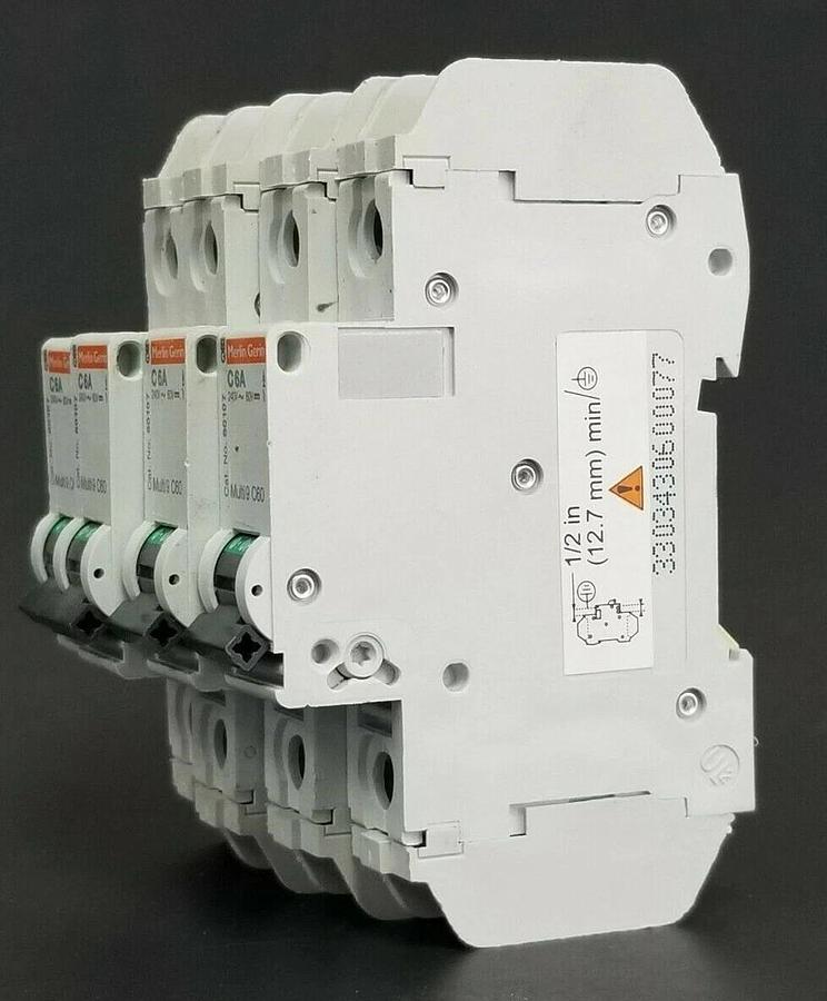Used LOT OF 4 MERLIN GERIN CAT. NO. 60107 MULTI9 C60 CIRCUIT BREAKERS C6A 240V/60V