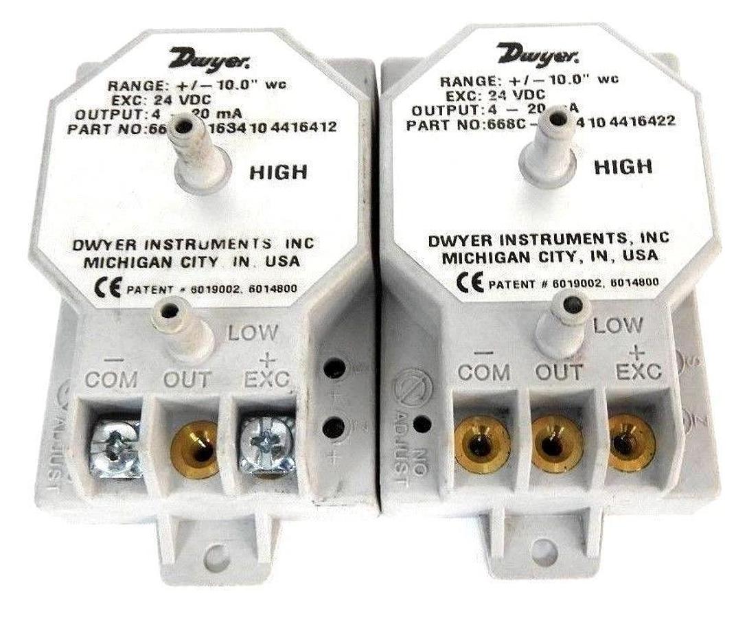 Used LOT OF 2 DWYER 668C-1634 10 COMPACT DIFFERENTIAL PRESSURE TRANSMITTER 668C-16