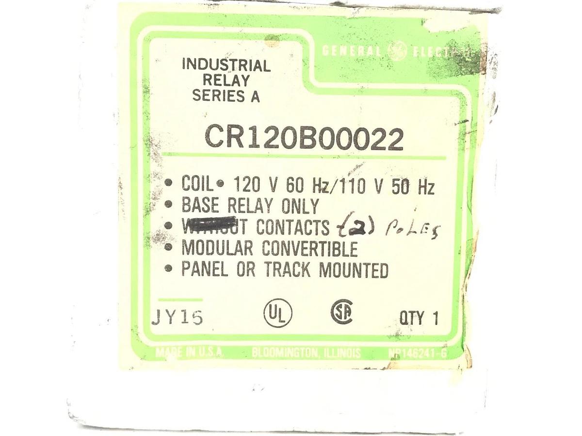 NEW GE GENERAL ELECTRIC CR120B00022 INDUSTRIAL RELAY SER. A, 120/110V COIL