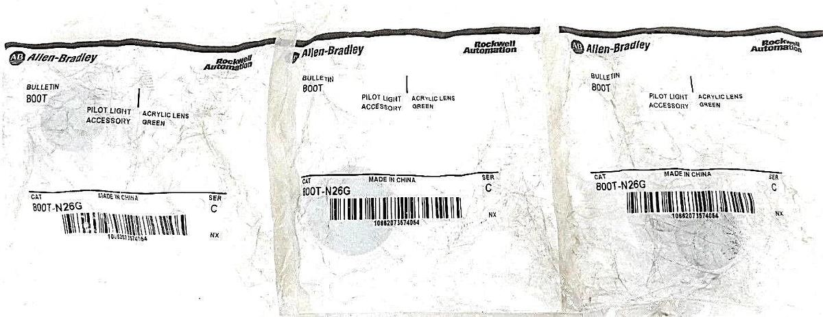 Used LOT OF 3 NEW ALLEN BRADLEY 800T-N26G GREEN ACRYLIC LENS 800TN26G, SER. C