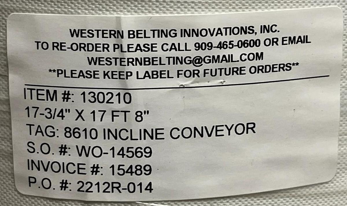 Western Belting 130210 White Polyurethane Conveyor Belt 17-3/4" x 17' 8" - NEW