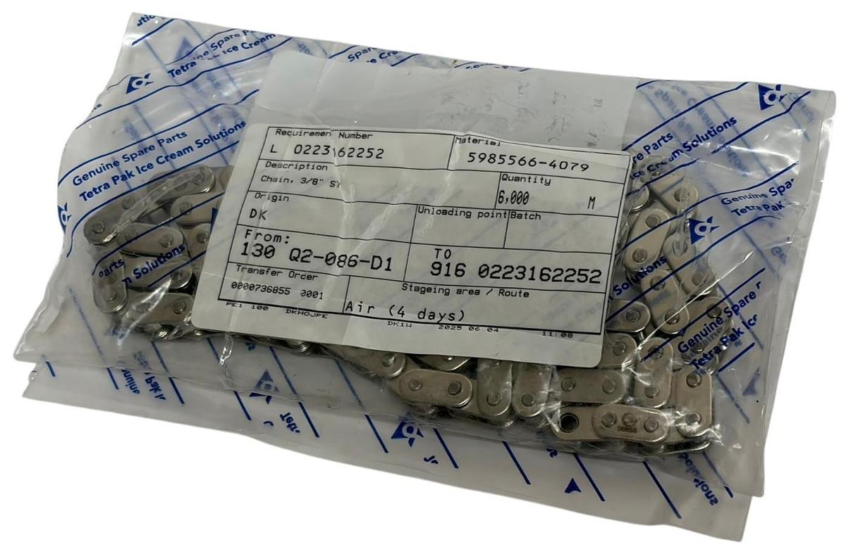Used Tetra Pak Protorque 06BSS-1 Stainless Roller Chain 3/8" ISO 606 DIN 8187 6M New