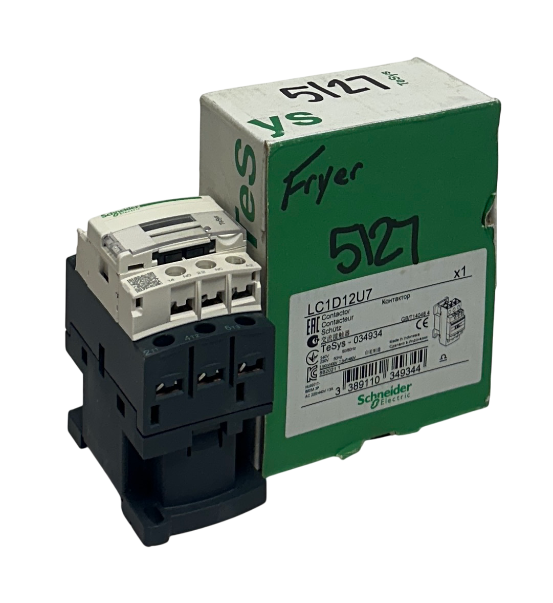 Used SCHNEIDER ELECTRIC LC1D12U7 TeSys IEC CONTACTOR 12A 7.5HP @ 480VAC 3PH NSMP