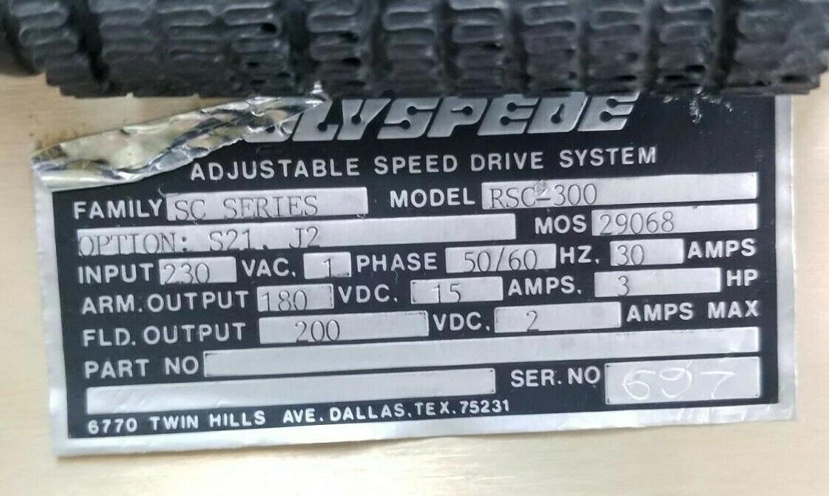 Used POLYSPEDE RSC-300 ADJ. SPEED DRIVE OPTION: S21, J2 INPUT: 230V, E1530-052