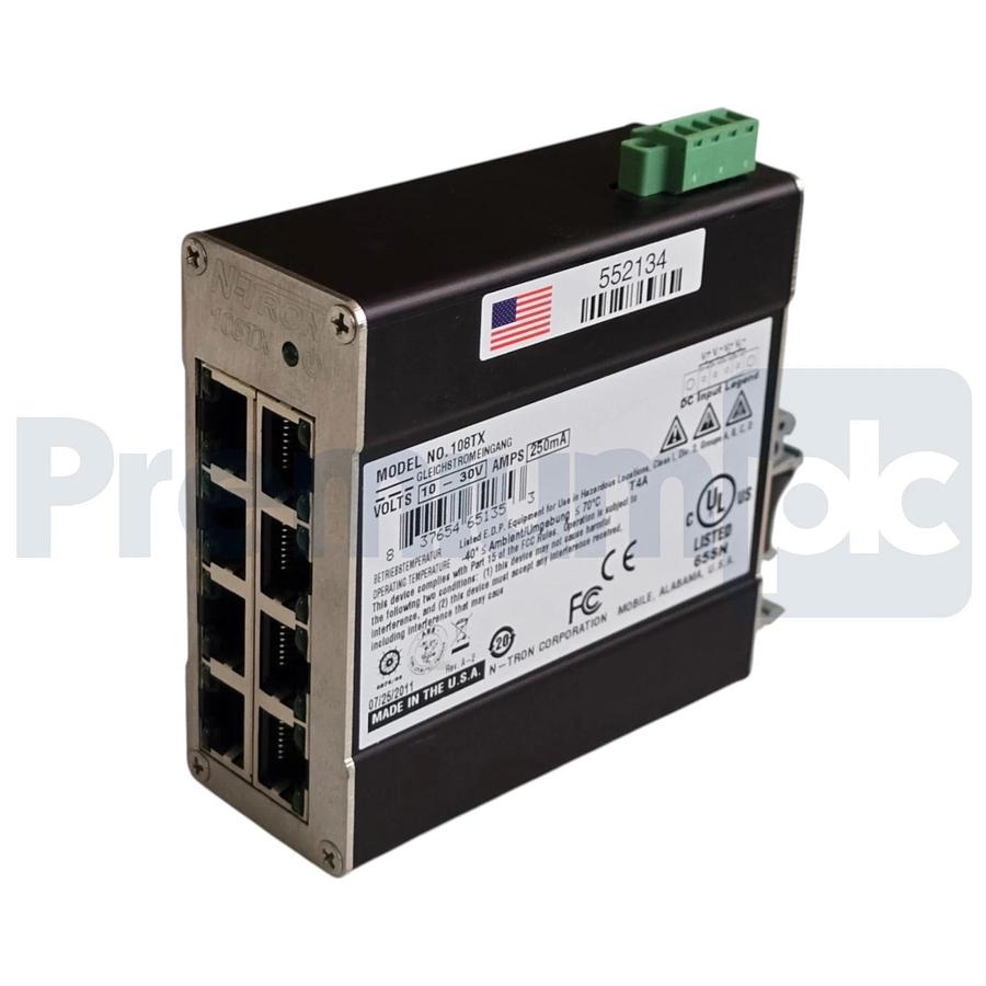 Red Lion N-Tron 108TX Industrial Ethernet Switch 8-Port 10/100BaseTX DIN Rail 837654651353