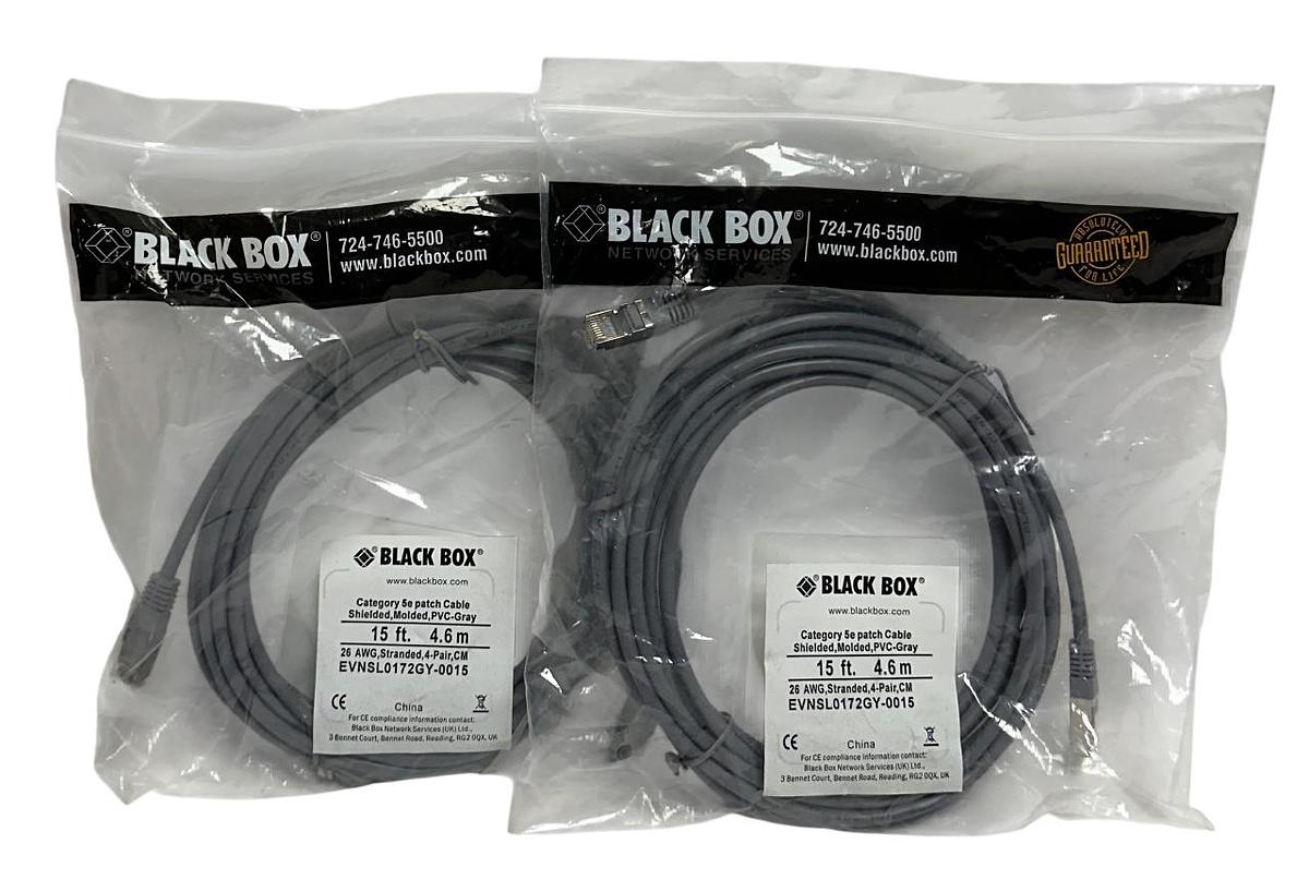 Used 2 BLACK BOX EVNSL0172GY-0015 / EVNSL0172GY0015 EtherNet PATCH CABLES 5E 15' NSMP