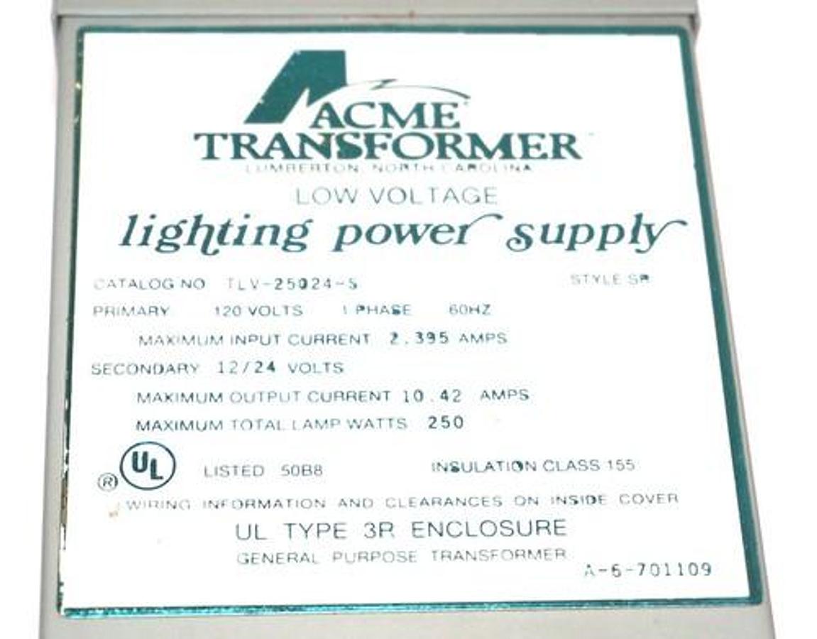 Used NEW ACME TRANSFORMER TLV-25024-S LIGHTING POWER SUPPLY 120V 1PH 60HZ