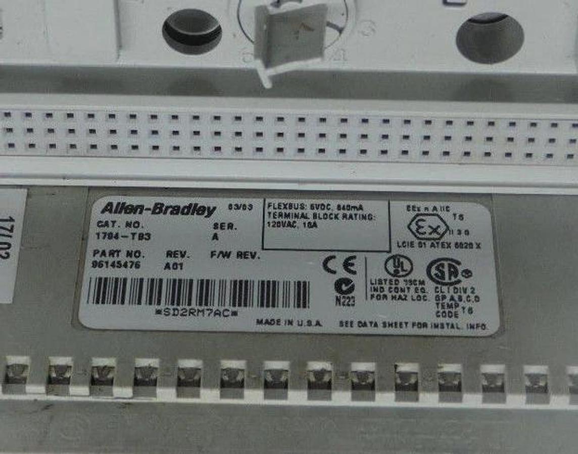 Used (5) ALLEN BRADLEY 1794-TB3 TERMINAL BASE 10AMP, 120VAC, 3WIRE, 16POINT, SER. A