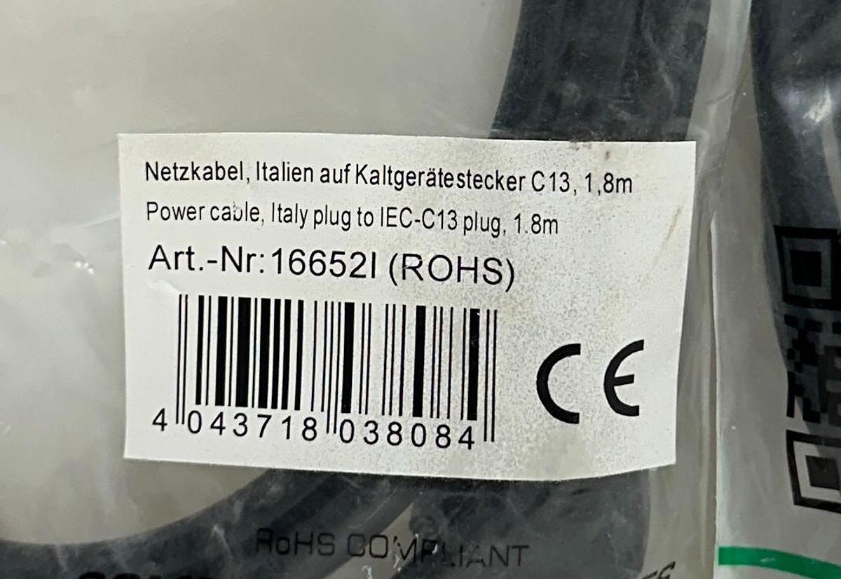 Used 2 INLINE 16652I POWER CABLES ITALY PLUG TO IEC-C13 PLUG 1.8M LENGTH NSMP