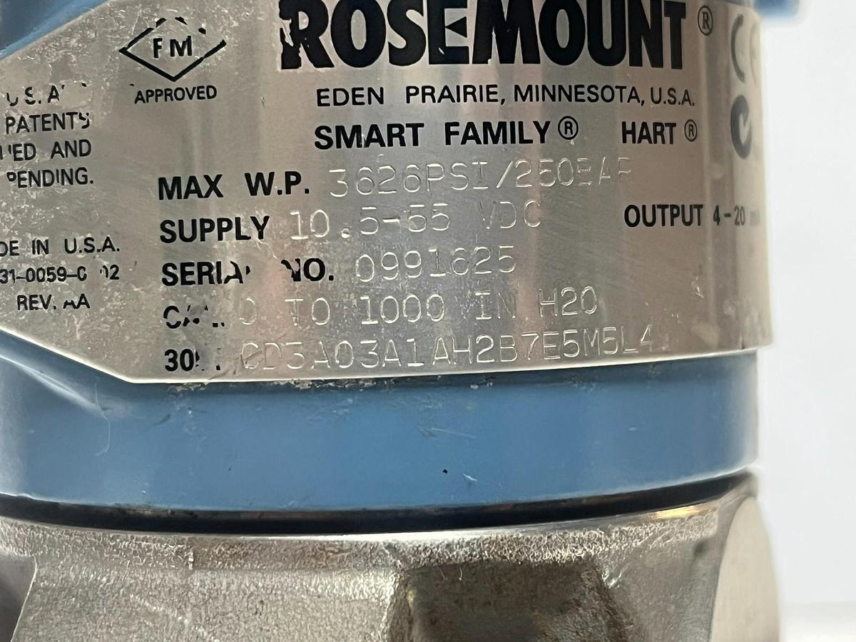 Used Rosemount 3051CD3A03A1AH2B7E5M5L4 Coplanar Differential Pressure Transmitter