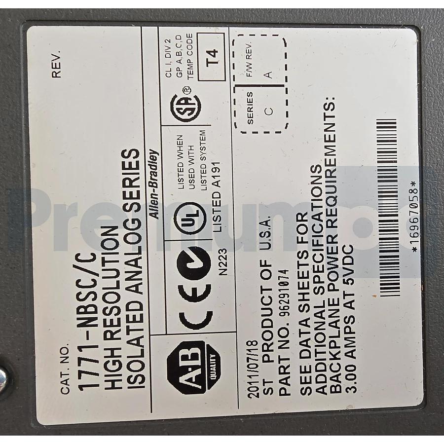ALLEN BRADLEY 1771-NBSC /C PLC-5 HIGH RESOLUTION ISOLATED ANALOG MODULE 1771NBSC