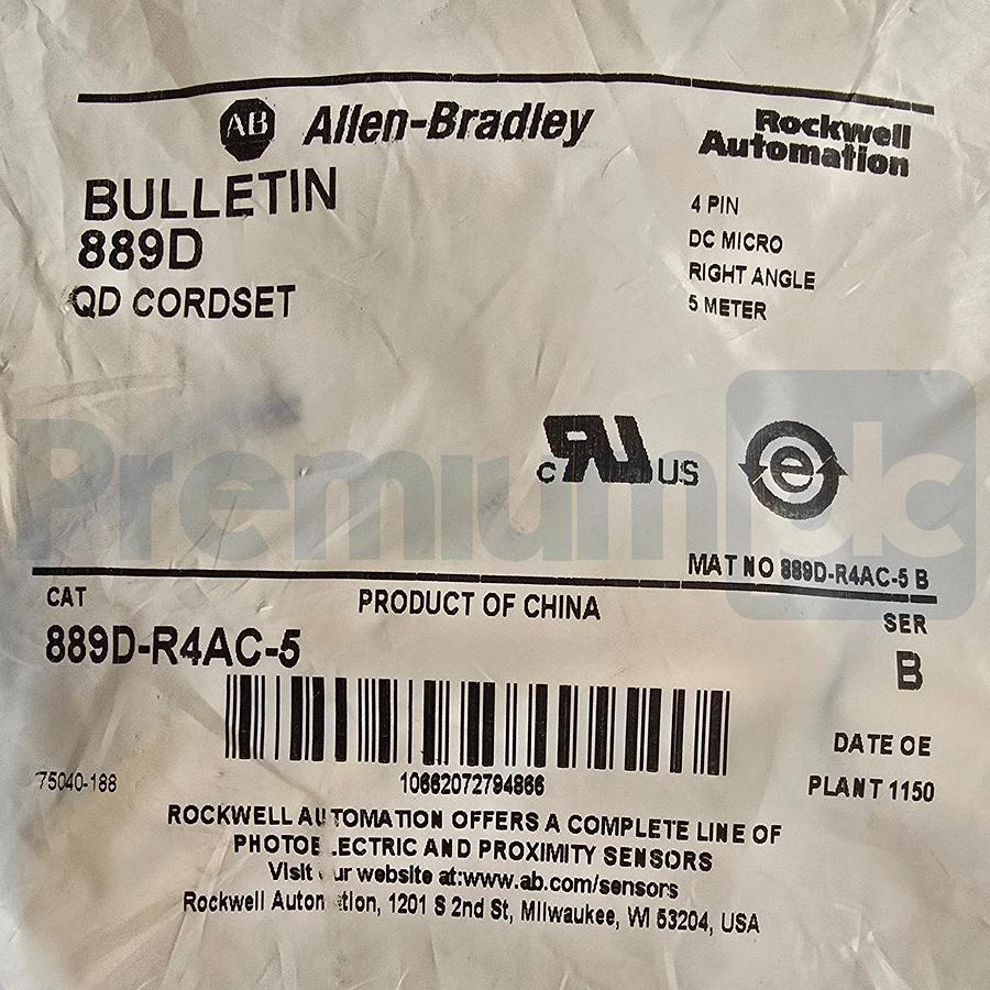Used Allen Bradley 889D-R4AC-5 /B DC Micro Cordset 4-Pin Right-Angle 5M NSFS