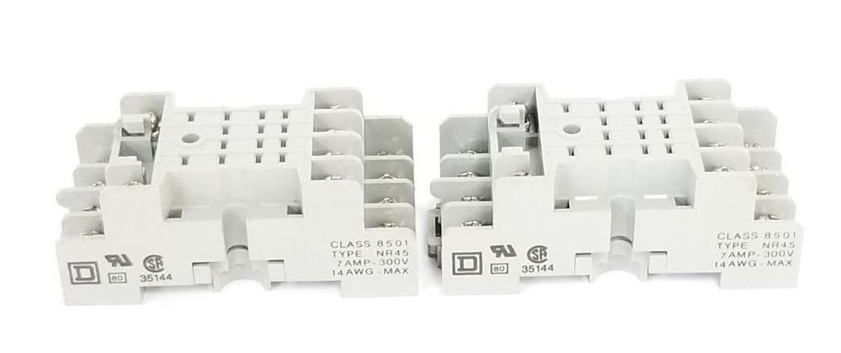Used LOT OF 2 NEW SQUARE D 8501-NR45 RELAY SOCKET BASES 7A-300V 14AWG 8501NR45