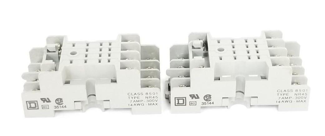 Used LOT OF 2 NEW SQUARE D 8501-NR45 RELAY SOCKET BASES 7A-300V 14AWG 8501NR45