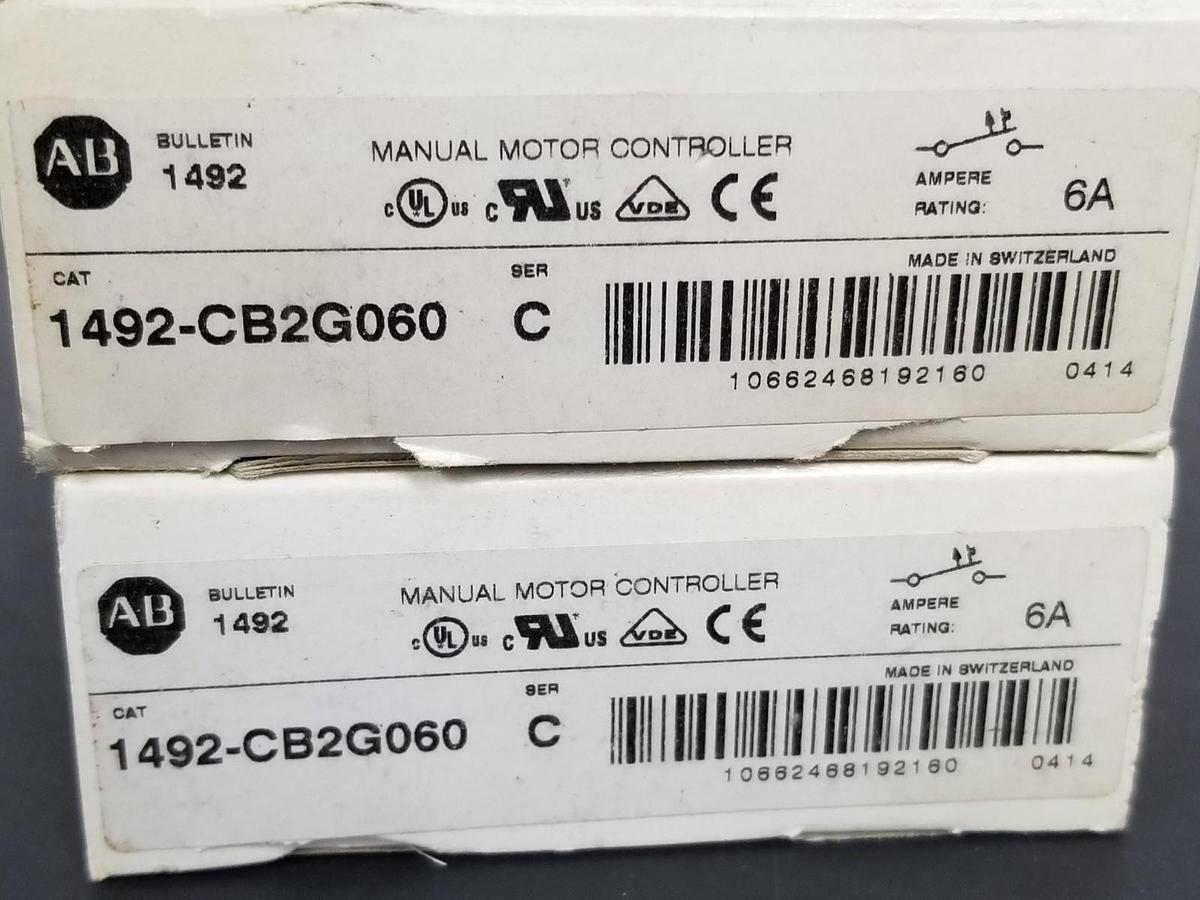 LOT OF 2 NIB ALLEN BRADLEY 1492-CB2G060 CIRCUIT BREAKERS SER. C 6A 1492CB2G060