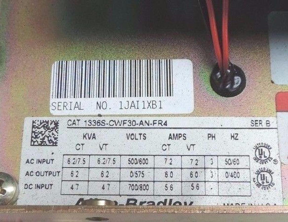 Used ALLEN BRADLEY 1336S-CWF30-AN-FR4 ADJUSTABLE FREQUENCY DRIVE SER B