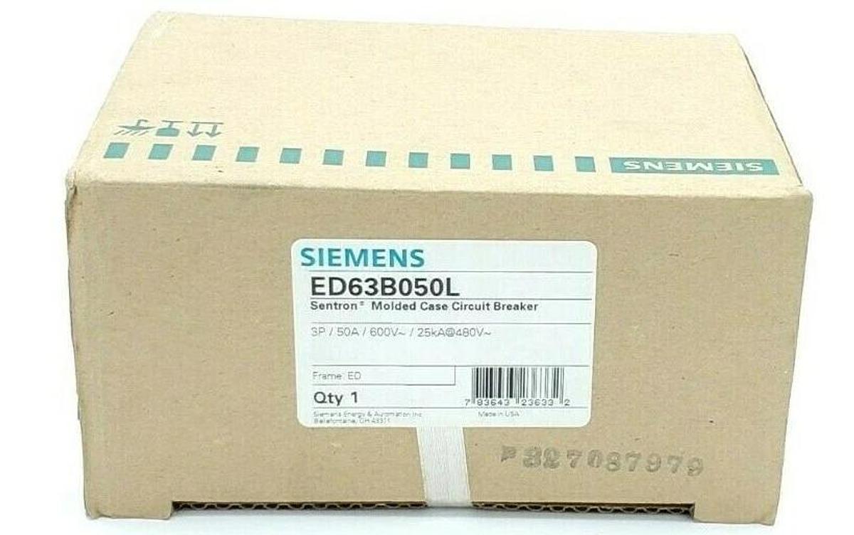 Used FACTORY SEALED SIEMENS ED63B050L SENTRON MOLDED CASE CIRCUIT BREAKER 3P, 50A