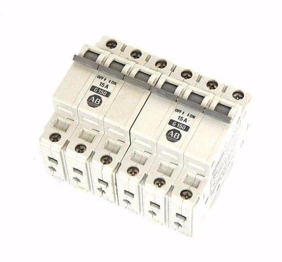 Used LOT OF 2 ALLEN BRADLEY 1492-CB3-G150 MINIATURE CIRCUIT BREAKERS SER B, 15 AMP