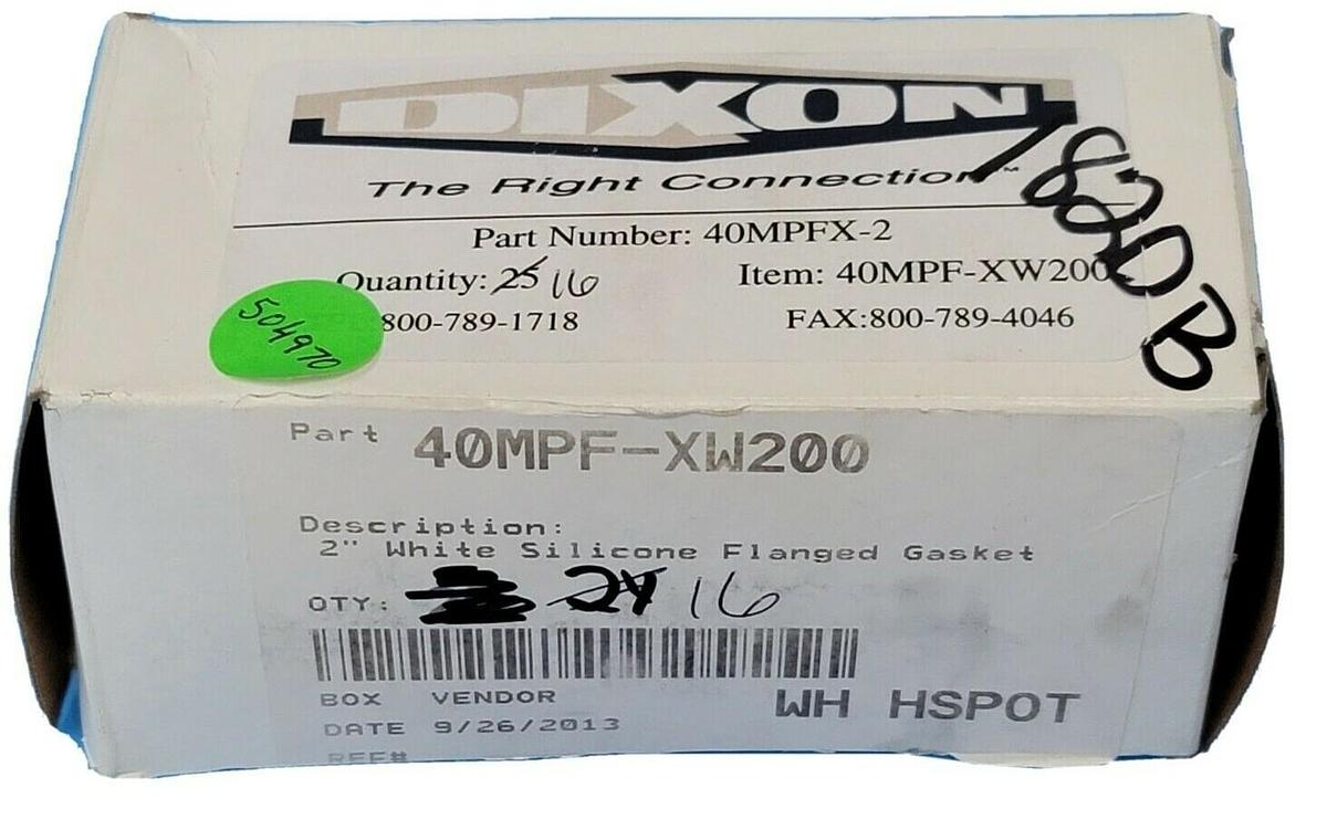 BOX OF 16 NEW DIXON 40MPF-XW200 2'' WHITE SILICONE FLANGED GASKETS