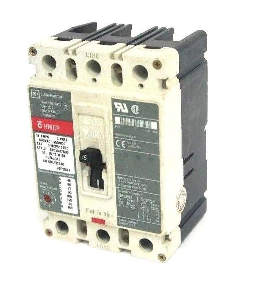 Used CUTLER HAMMER HMCP0150C CIRCUIT BREAKER STYLE 6601CB7G05 SER. C, 15 AMP, 3 POLE
