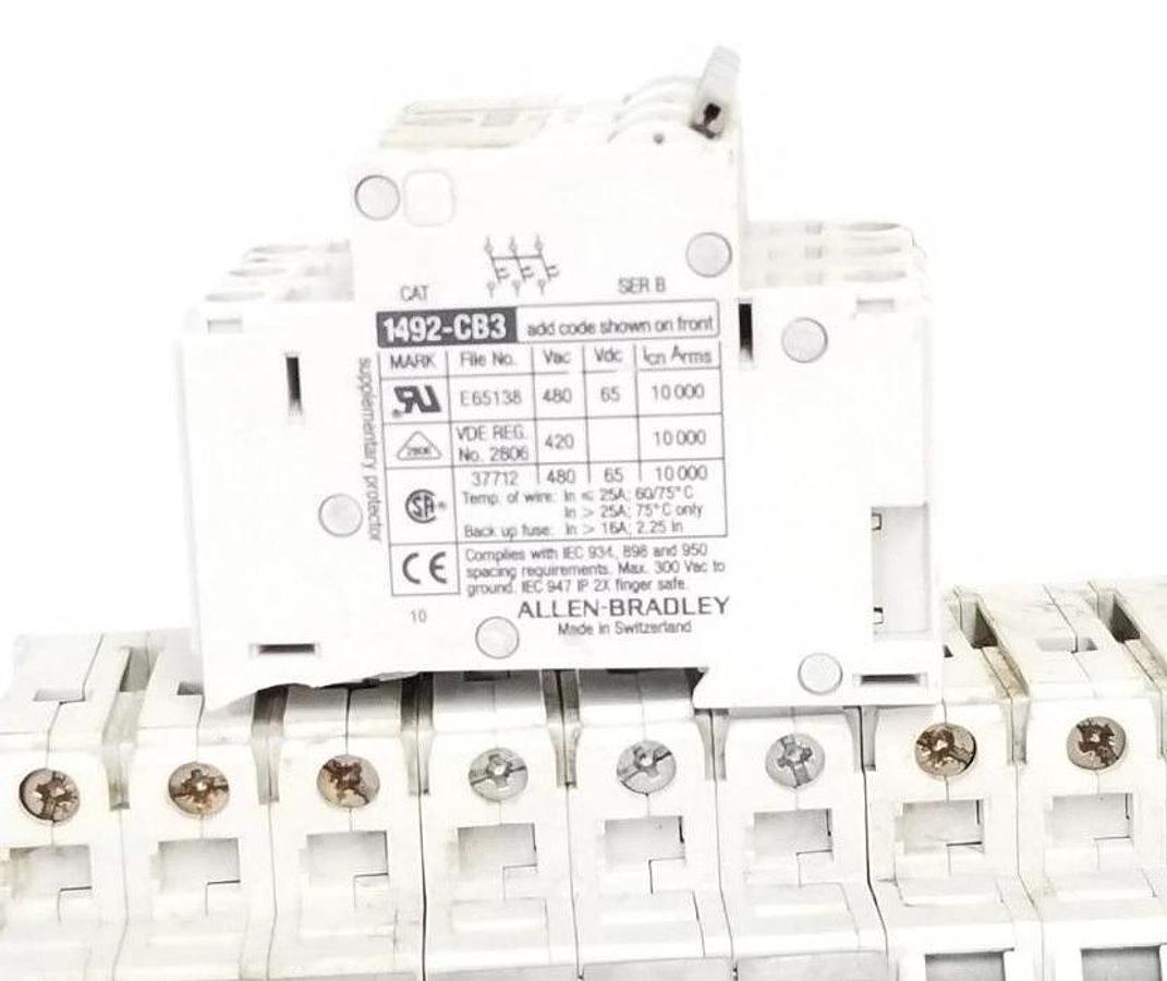 Used LOT OF 4 ALLEN BRADLEY 1492-CB-3-G-100 CIRCUIT BREAKERS SER. B, 10A, 3-POLE