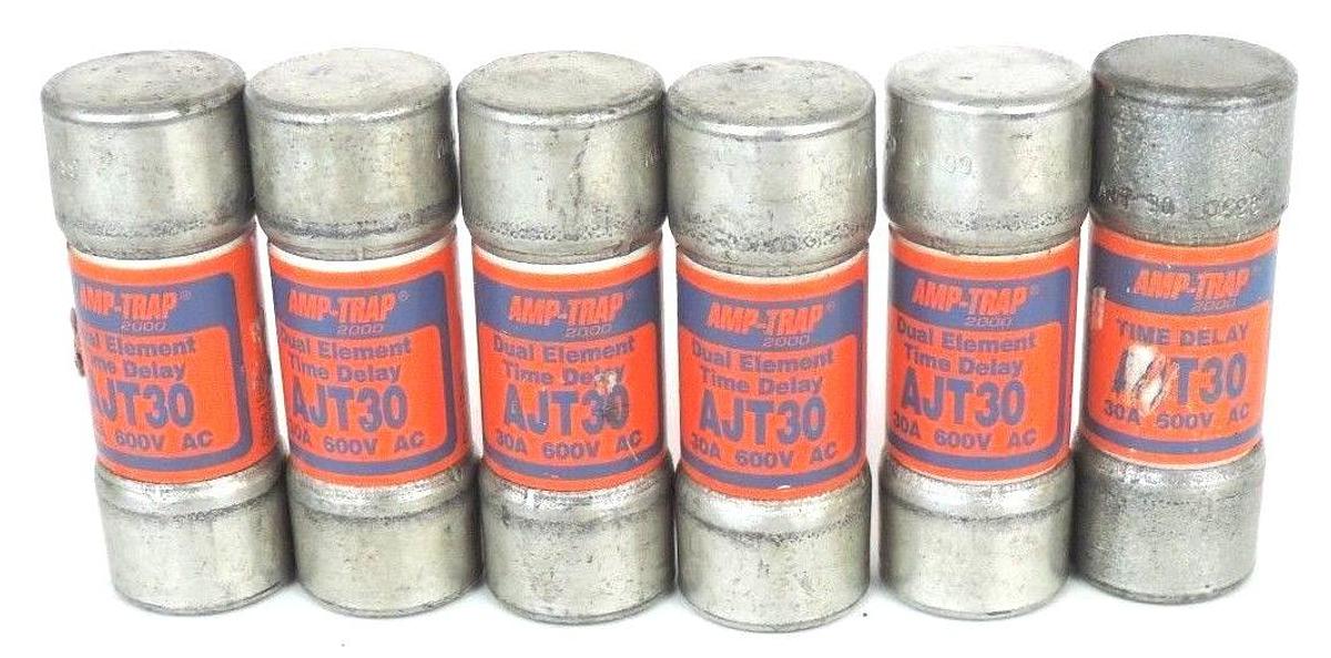 Used LOT OF 6 COOPER BUSSMANN FRS-350 AMP-TRAP FUSES FRS350, 30A, 600V AC