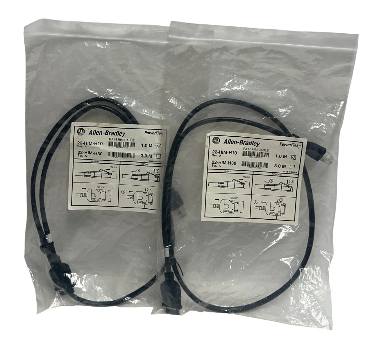 Used 2 ALLEN BRADLEY 22-HIM-H10 /A PowerFlex RJ45 HIM CABLES DSI 1M OEM NSMP