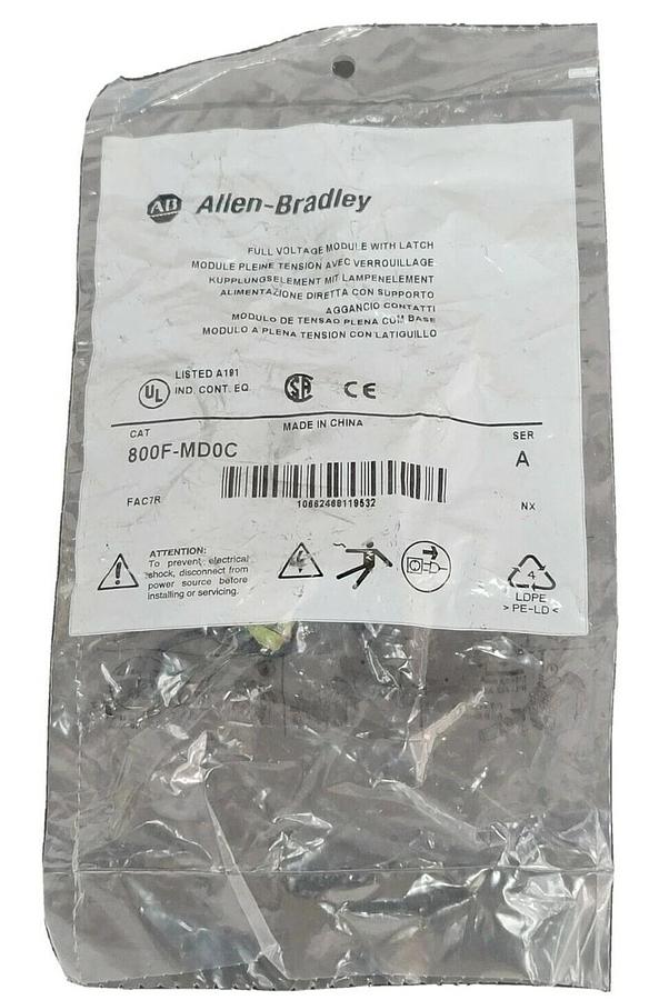Used NEW ALLEN BRADLEY 800F-MD0C FULL VOLTAGE MODULE W/ LATCH SER. A