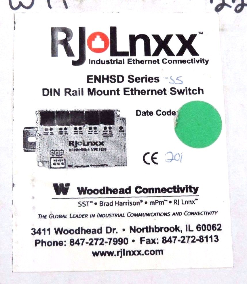 Used NIB WOODHEAD RJ LNXX ENHSDUR-S5 5 PORT ETHERNET SWITCH REV. 1.01 W/ SOFTWARE