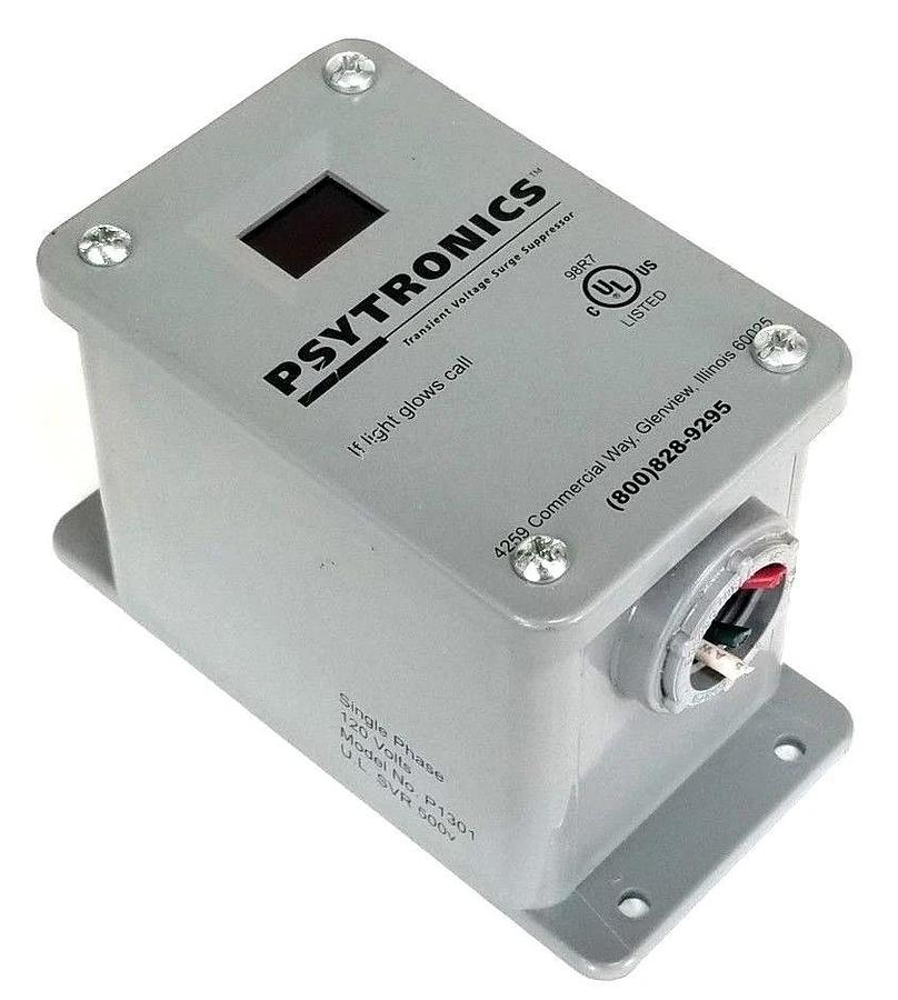 Used PSYTRONICS P1301 SINGLE PHASE SURGE SUPPRESSOR 120 VOLTS, U.L. SVR 500V