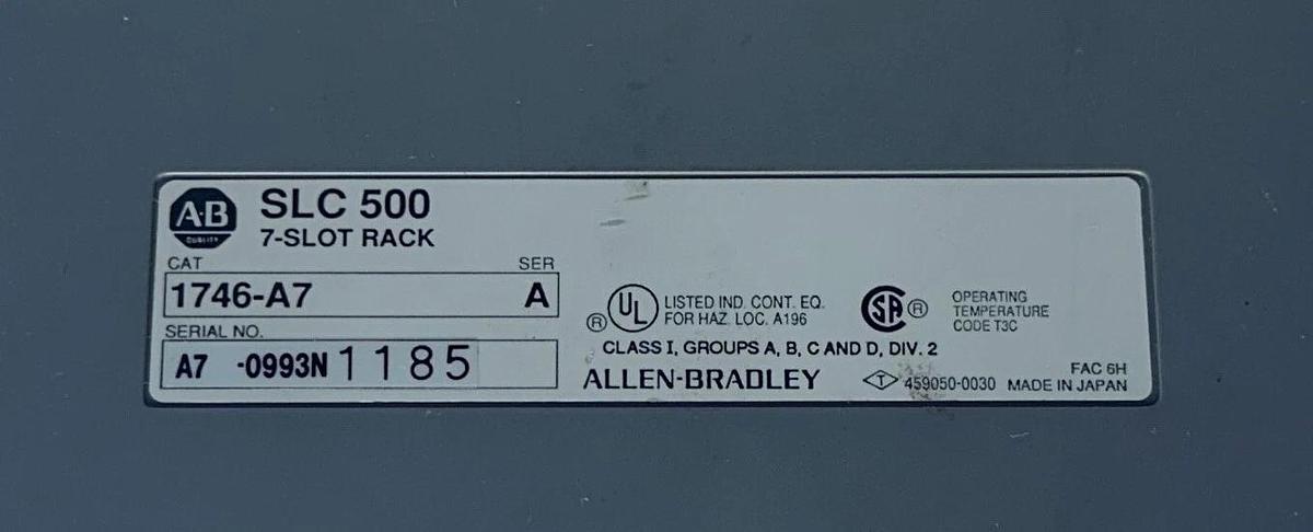 Used ALLEN BRADLEY 1746-P2 /C SLC 500 POWER SUPPLY W/ 1746-A7 /A SLOT RACK 7SLOT USNP