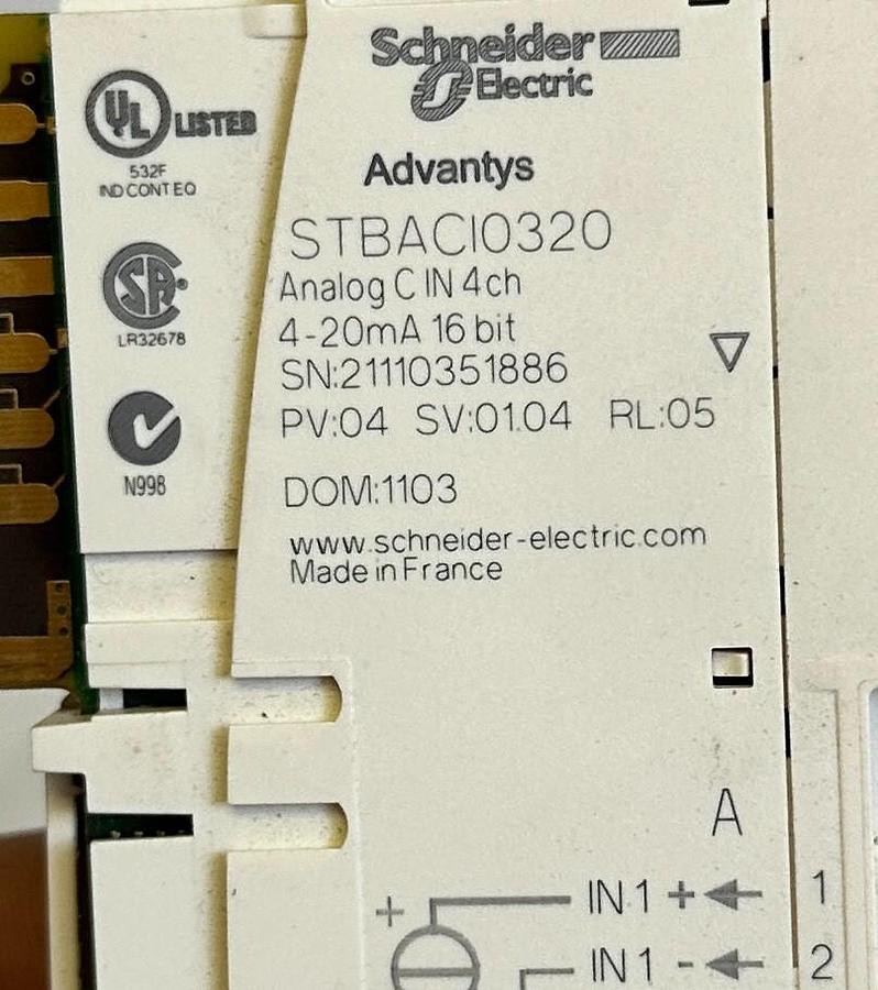 Used SCHNEIDER ELECTRIC STBACI0320 Advantys ANALOG INPUT MODULE 4-INPUTS 4-20mA 16BIT