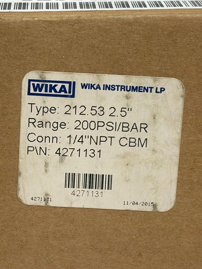 Used Wika 212.53 2.5" Pressure Gauge 200 PSI 1/4" NPT Center Back Mount New in Box