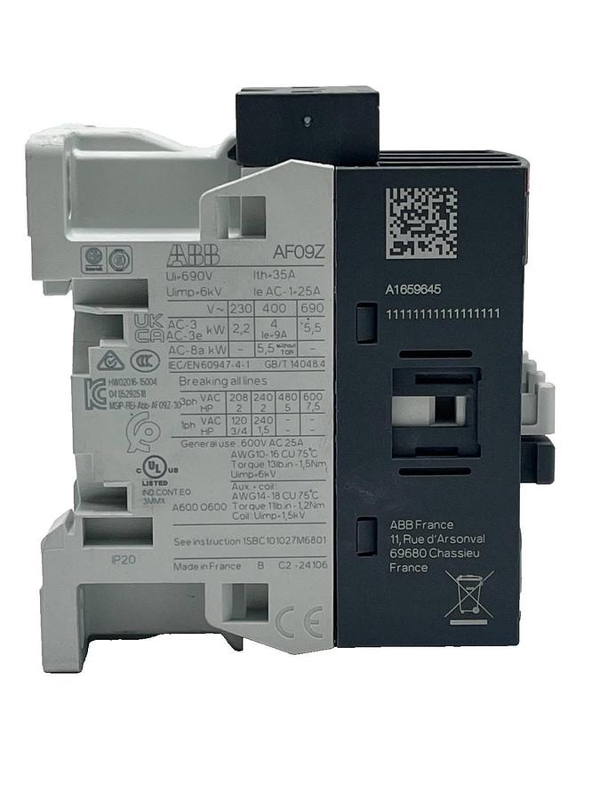 ABB AF09Z-30-10-21 Contactor 3Pole 9A 24-60VAC/DC Coil 1NO Aux NSNP