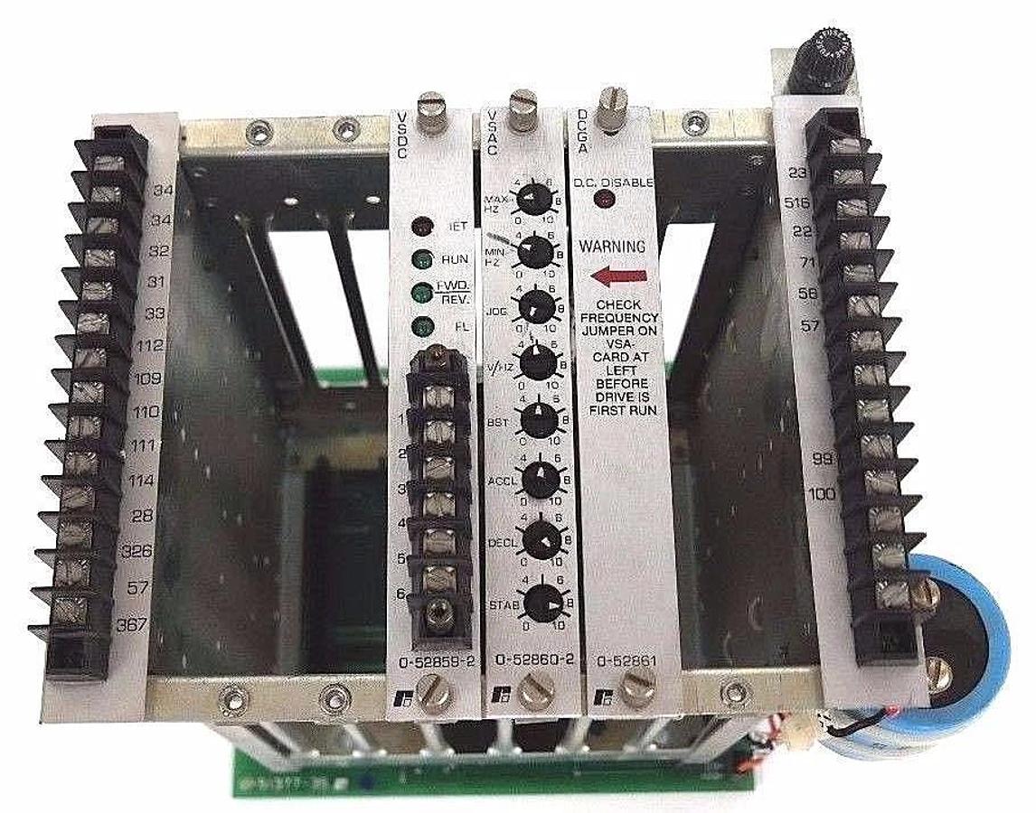 Used RELIANCE ELECTRIC 608804005R, 5 SLOT CHASSIS RACK ASSEMBLY W/ VSDC, VSAC, DCGA