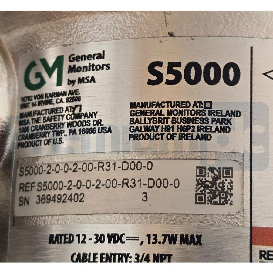 Used MSA S5000 Methane LEL Gas Monitor Bluetooth-HART S5000-2-0-0-2-00-R31-D00-0 NSMP