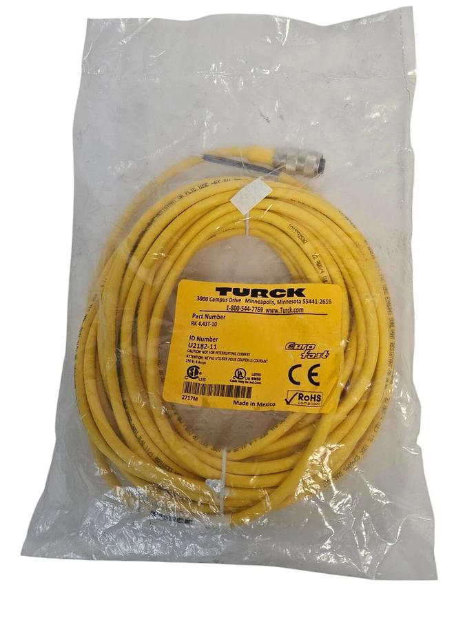 Used NEW TURCK RK 4.43T-10 CORDSET ID NO. U2182-11 STRAIGHT FEMALE CONNECTOR
