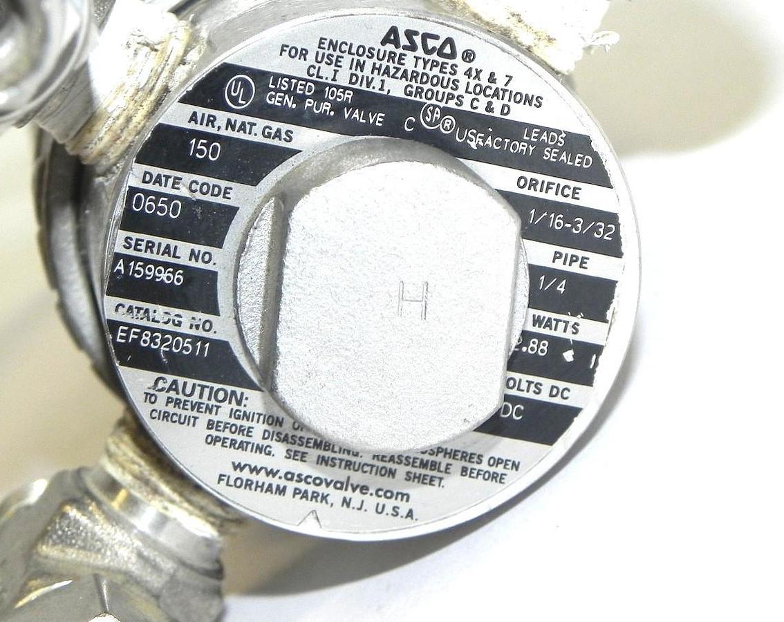 Used ASCO EF8320511 3-WAY EXPLOSION PROOF SOLENOID VALVE 1/4" 24Vdc