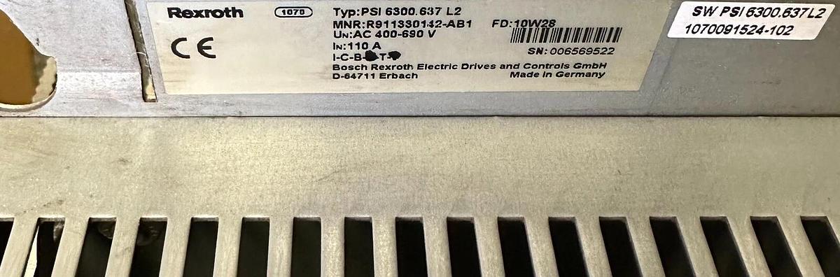 Used REXROTH PSI 6300.637 L2 / PSI6300637L2 INVERTER DRIVE R911330142-AB1 W/ MODULES
