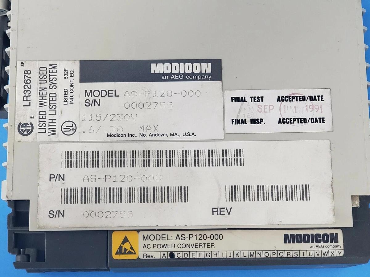 Used AEG / MODICON AS-P120-000 AC POWER CONVERTER REV. B 115/230V .6/.3A ASP120000