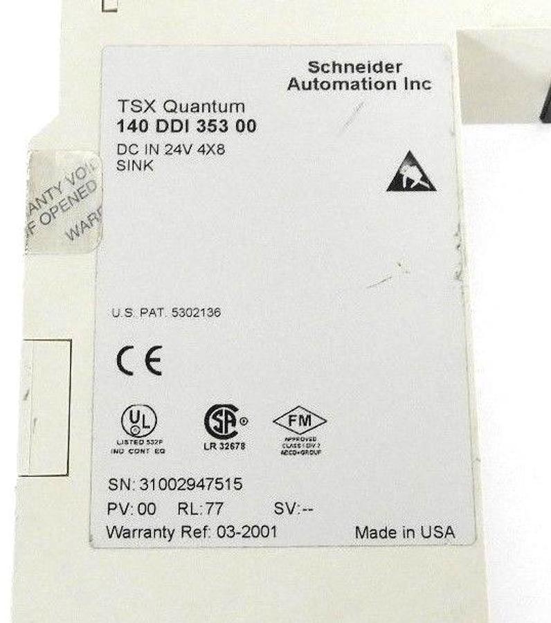 Used SCHNEIDER 140-DDI-353-00 24V DC INPUT MODULE PV:00, RL:77, 140DDI35300