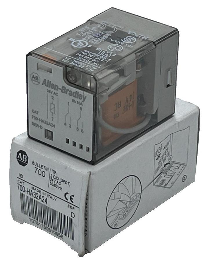Used Allen Bradley 700-HA32A24 Relay - Series D, 24V AC Coil, 8-Pin, 10A DPDT