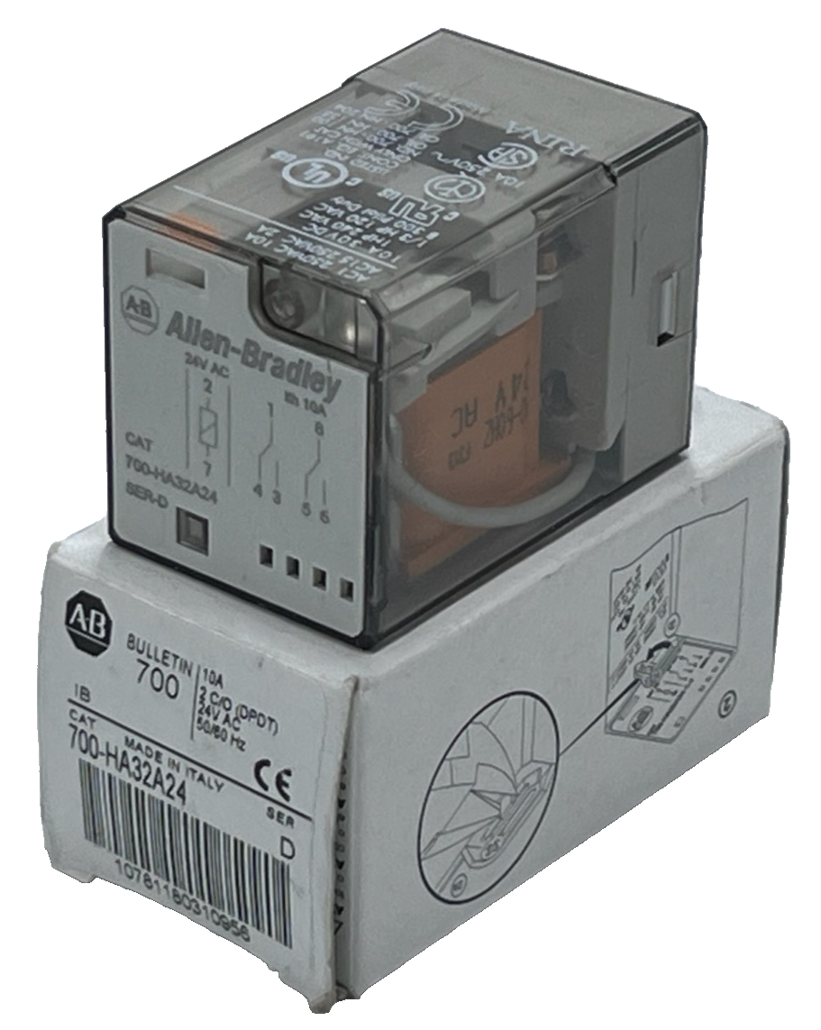 Used Allen Bradley 700-HA32A24 Relay - Series D, 24V AC Coil, 8-Pin, 10A DPDT