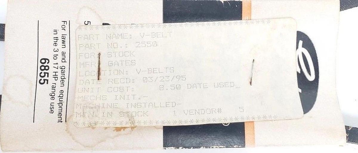 Used LOT OF 2 NEW GATES 2550 V-BELTS 1/2" TOP WIDTH x 55" LENGTH