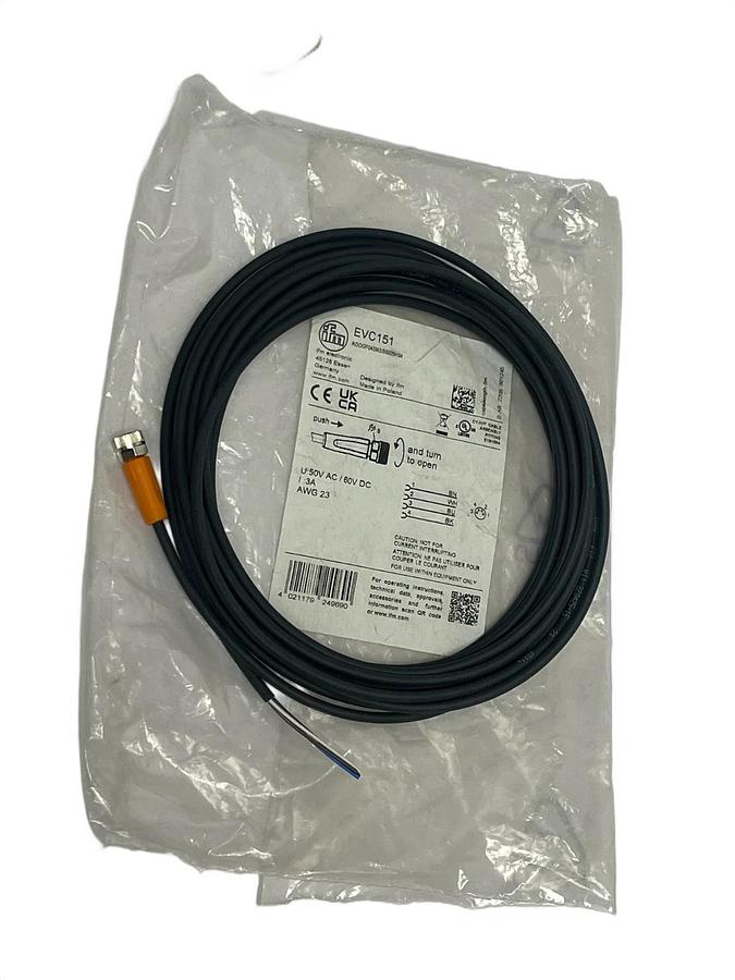 Lot of 2 ifm electronic EVC151 M12 Connection Cable 4-Pin 2m Black