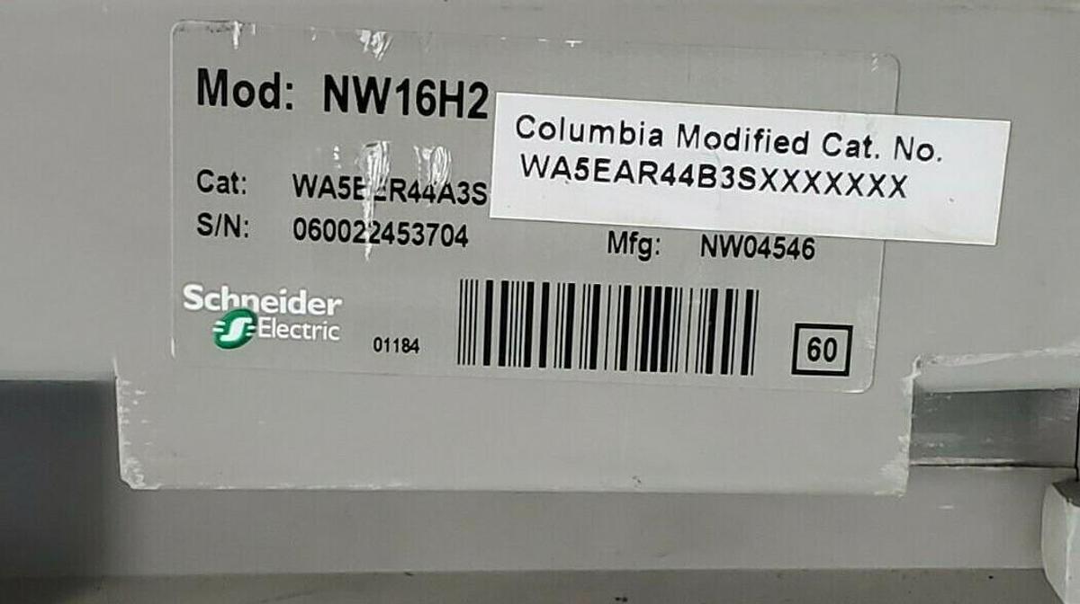 Used SQUARE D NW16H2 1600A MASTERPACT CIRCUIT BREAKER WA5EER44A3S WA5EER44A3SXXXXXXX