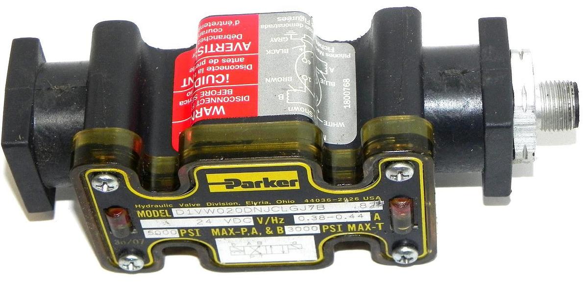 NEW PARKER D1VW020DNJCLGJ7B VALVE 24VDC, 0.38-0.44A, 5000PSI MAX-P,A,&B